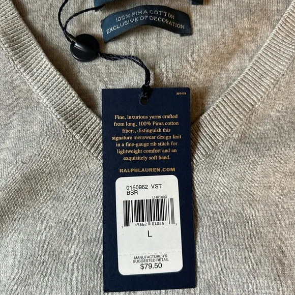 Ralph Lauren Light Gray V-Neck Sweater - Picture 3 of 11